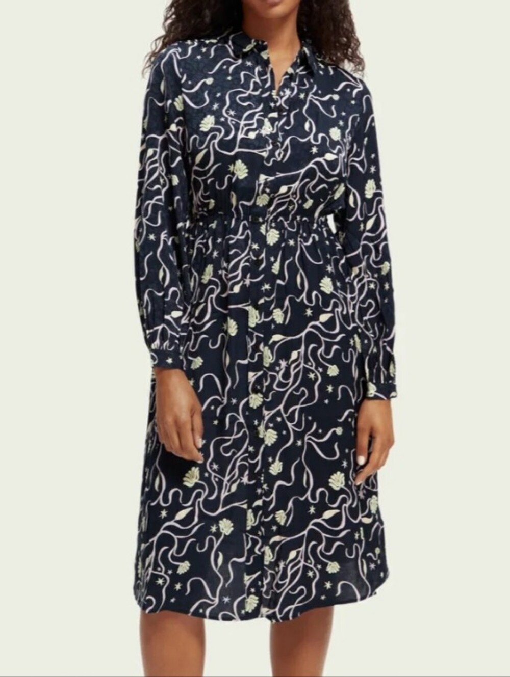 SCOTCH & SODA Navy Print Relaxed Fit Shirt Dress Large